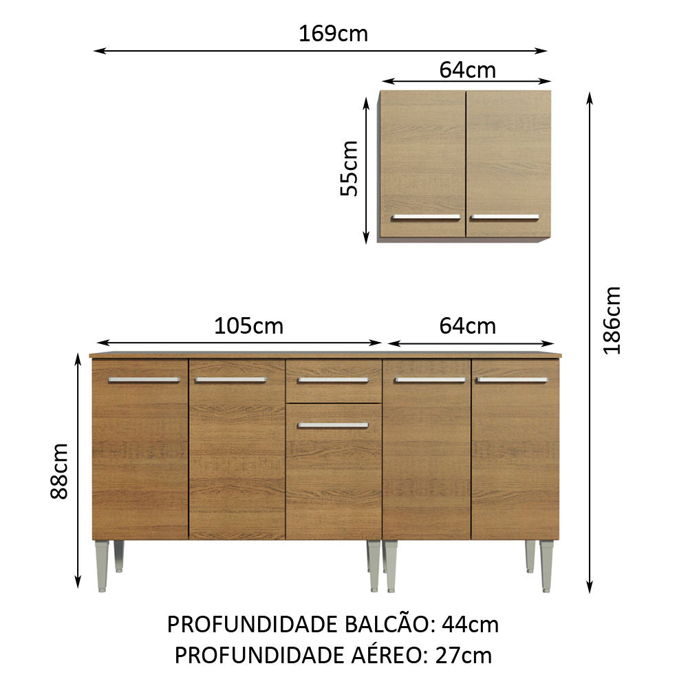 m&mページ Armário de Cozinha Compacta 169cm Rustic Emilly Free Madesa 01