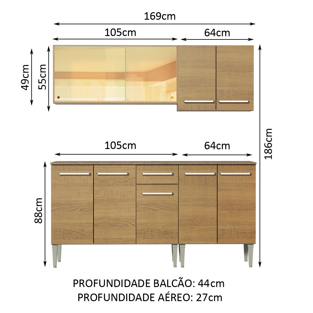 Armário de Cozinha Completa 169cm Rustic Emilly Drive Madesa 04
