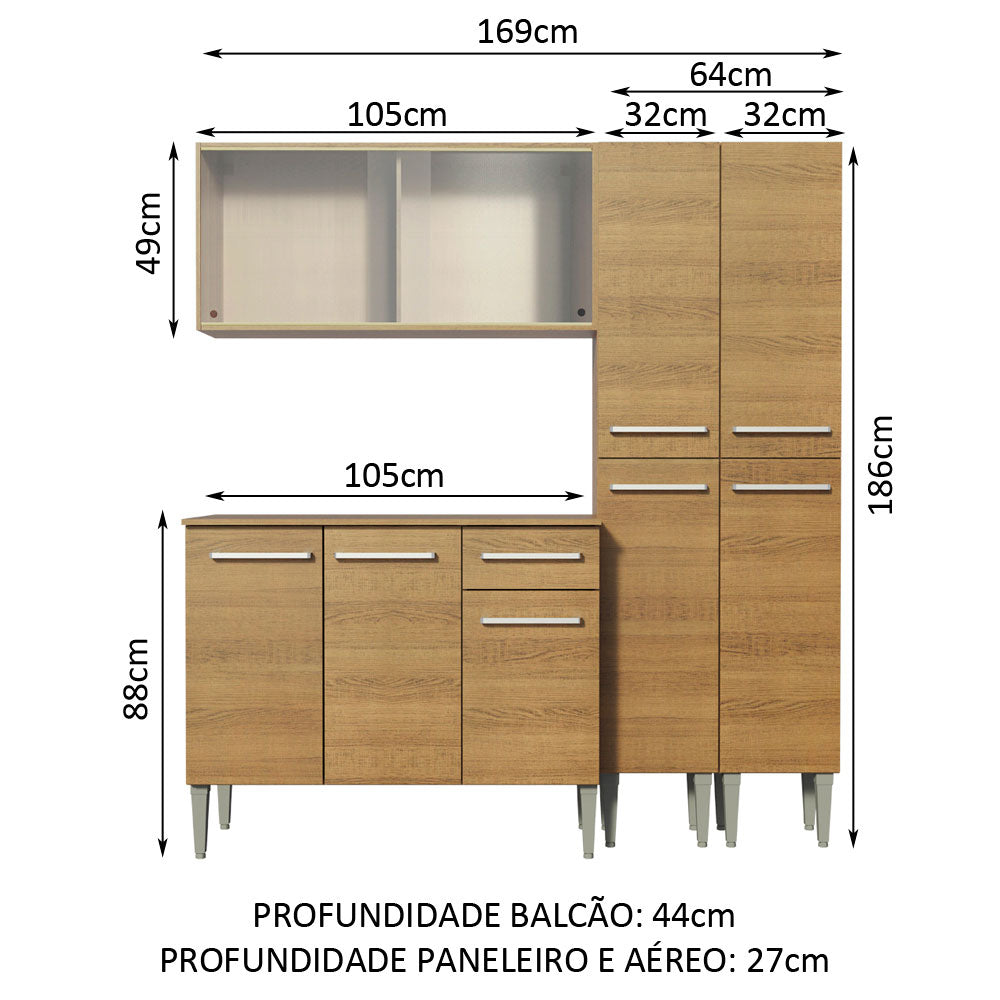 Armário de Cozinha Completa 169cm Rustic Emilly Fly Madesa 05