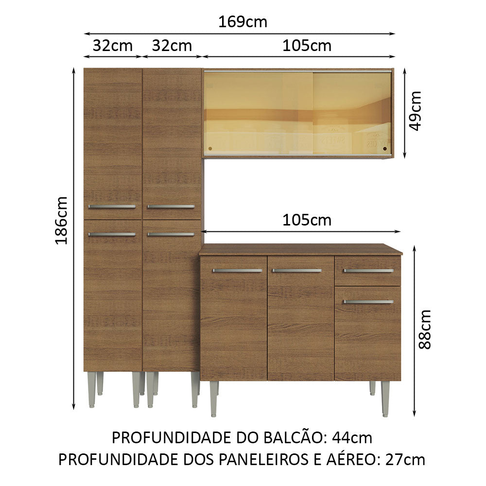 Armário de Cozinha Compacta 169cm Rustic Emilly Madesa 09