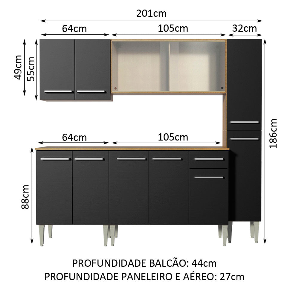 Armário de Cozinha Completa 201cm Rustic/Preto Emilly Fast Madesa 02