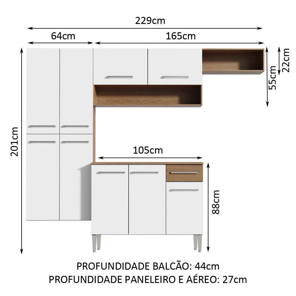 Armário de Cozinha Completa 229cm Rustic/Branco Emilly Fit Madesa 03