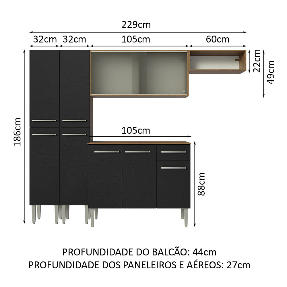 Armário de Cozinha Completa 229cm Rustic/Preto Emilly Madesa 08