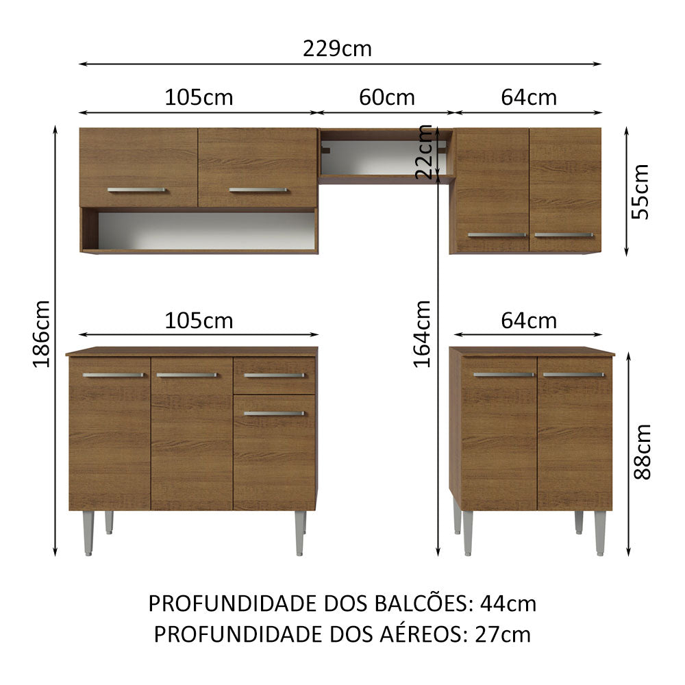 Armário de Cozinha Compacta 229cm Rustic Emilly Madesa 15