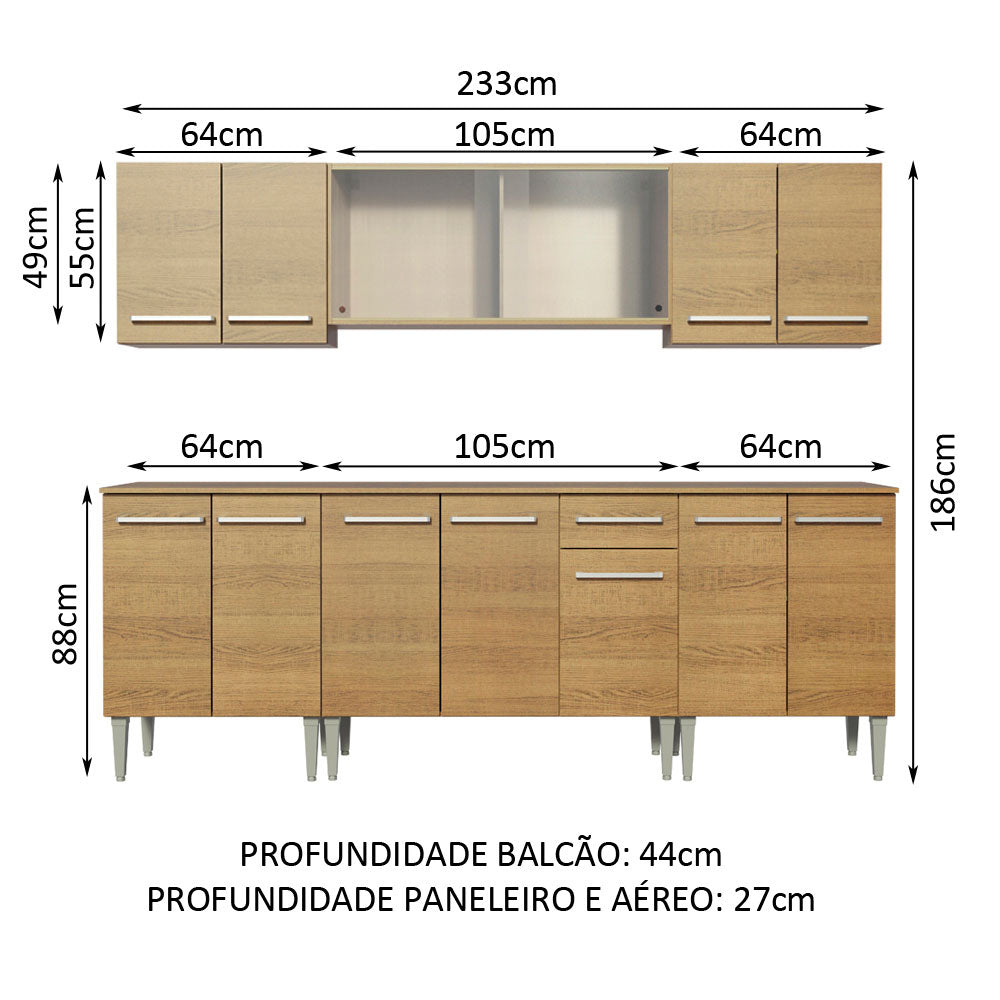 Armário de Cozinha Completa 233cm Rustic Emilly Wind Madesa 02