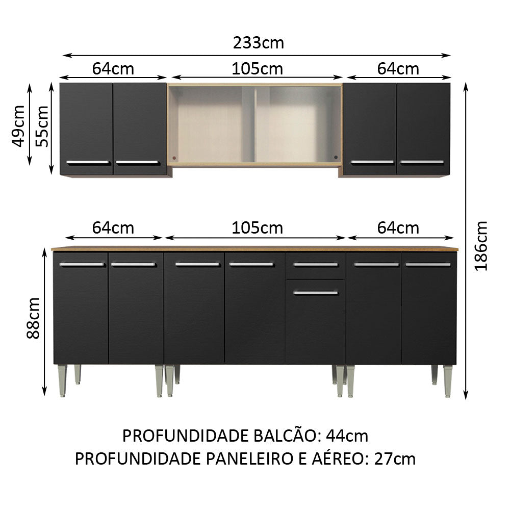 Armário de Cozinha Completa 233cm Rustic/Preto Emilly Wind Madesa 02