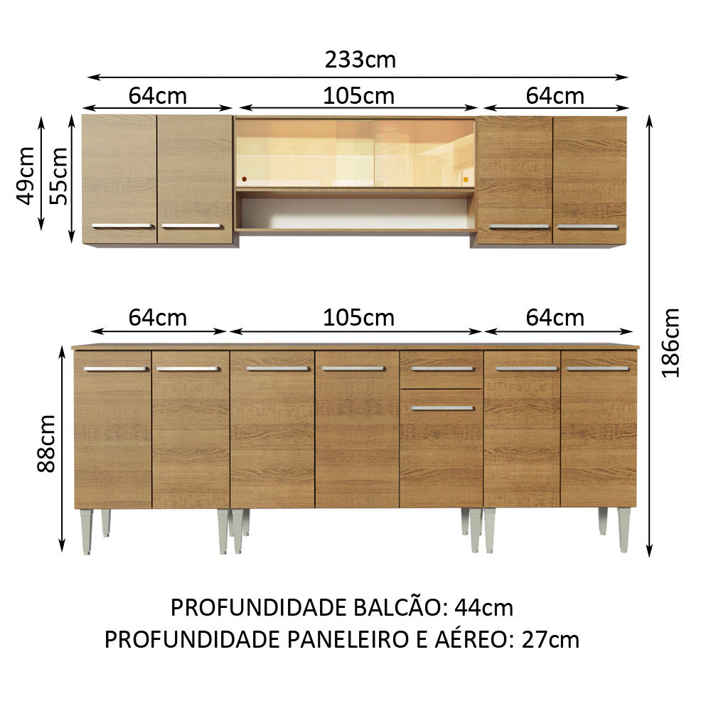 Armário de Cozinha Completa 233cm Rustic Emilly Smile Madesa 04