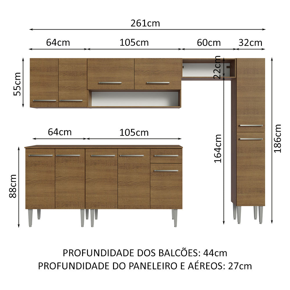 Armário de Cozinha Compacta 261 cm Rustic Emilly Madesa 09
