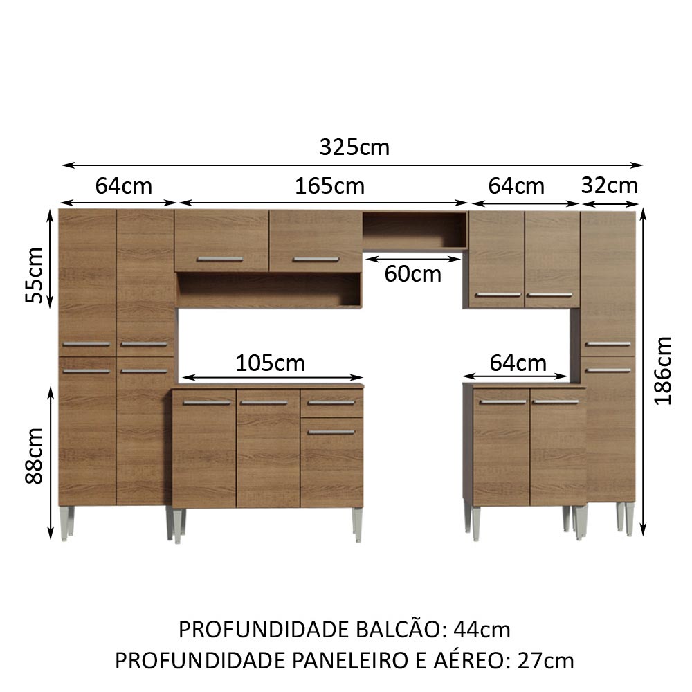 Armário de Cozinha Completa 325cm Rustic Emilly Joy Madesa 01