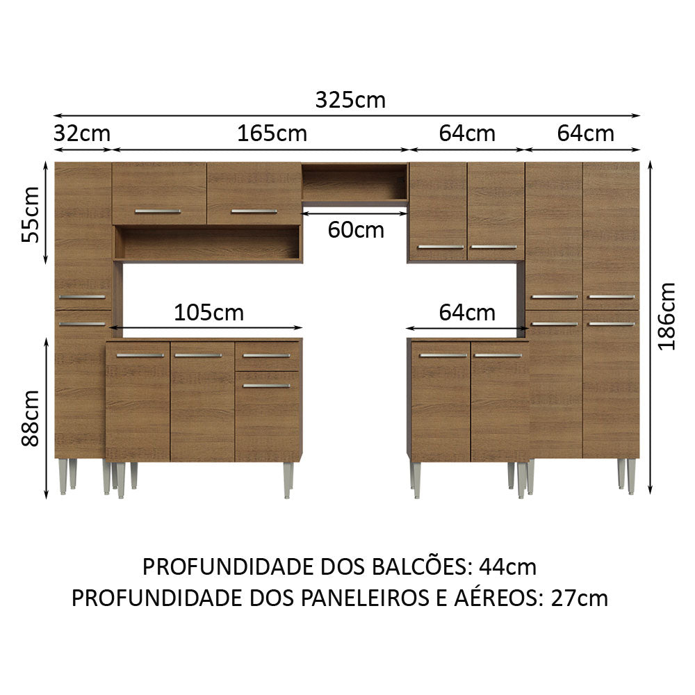 Armário de Cozinha Completa 325cm Rustic Emilly Madesa 02