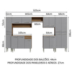 Armário de Cozinha Completa 325cm Cinza/Rustic Emilly Madesa 02
