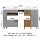 Armário de Cozinha Completa 325cm Rustic/Cinza Emilly Madesa 02