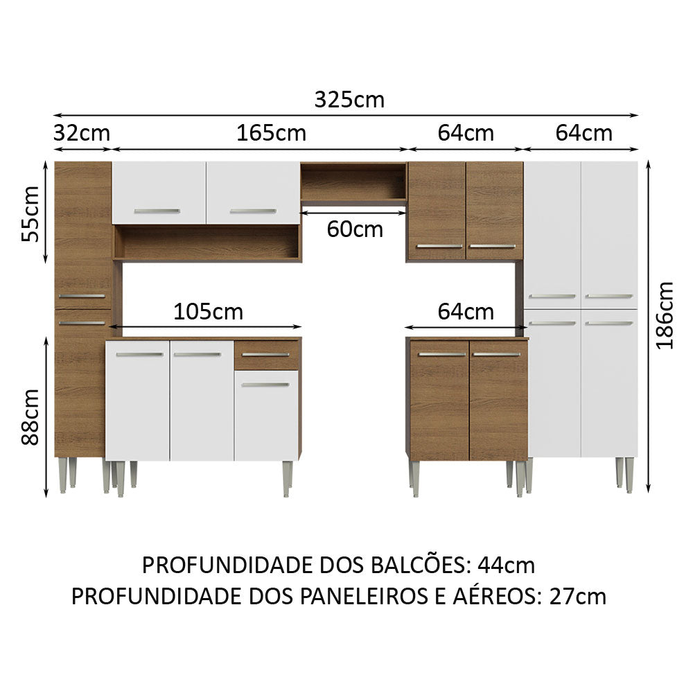 Armário de Cozinha Completa 325cm Rustic/Branco Emilly Madesa 02