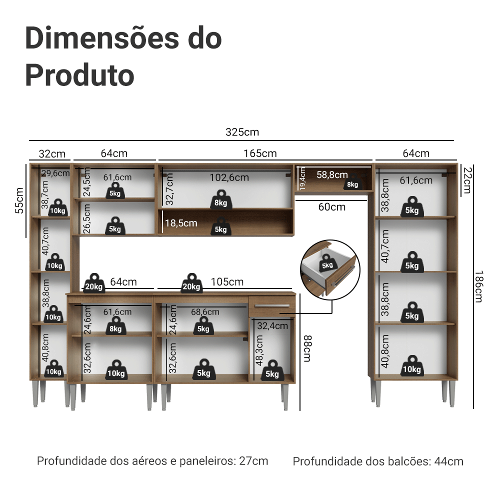 Armário de Cozinha Completa 325cm Rustic Emilly Madesa 07
