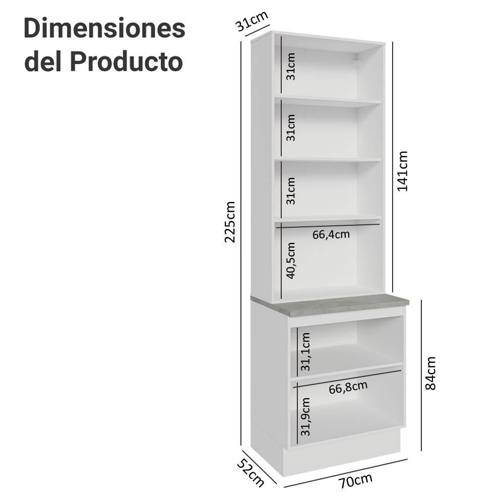 Kit Balcão + Cristaleira 70cm Branco/Preto Glamy Madesa 01