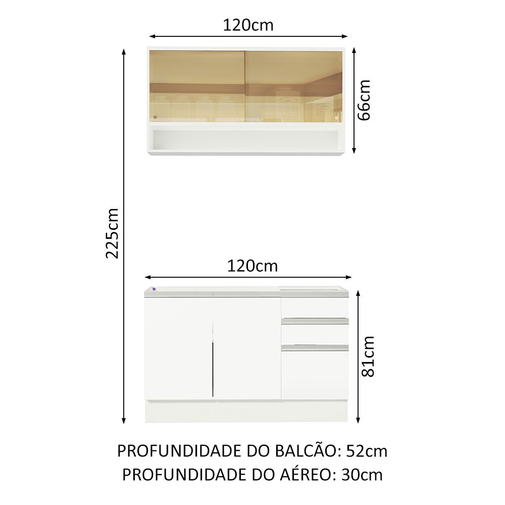 Armário de Cozinha Compacta 120cm Branco Glamy Madesa 02