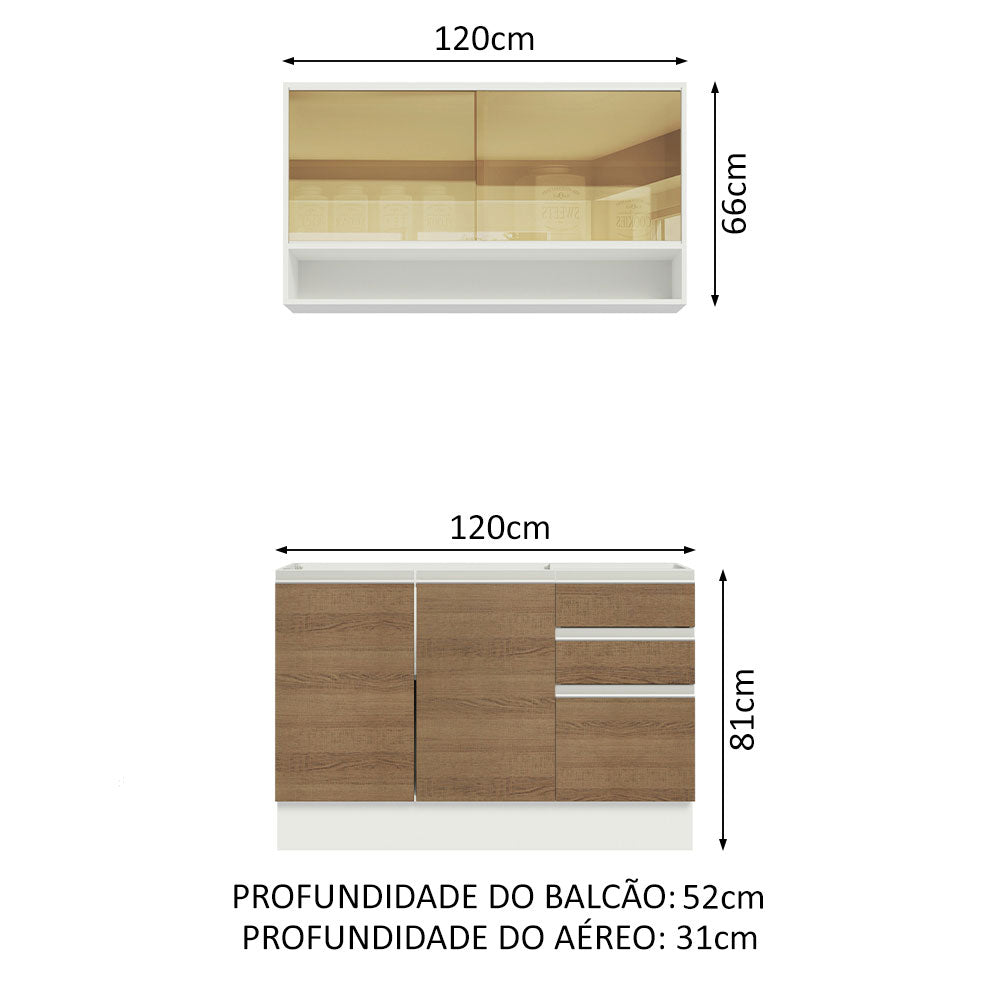 Armário de Cozinha Compacta 120cm Branco/Rustic Glamy Madesa 02