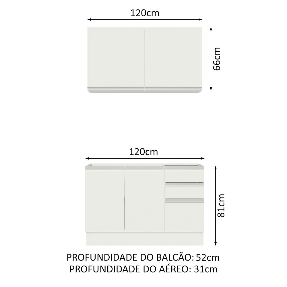 Armário de Cozinha Compacta 120cm Branco Glamy Madesa 03