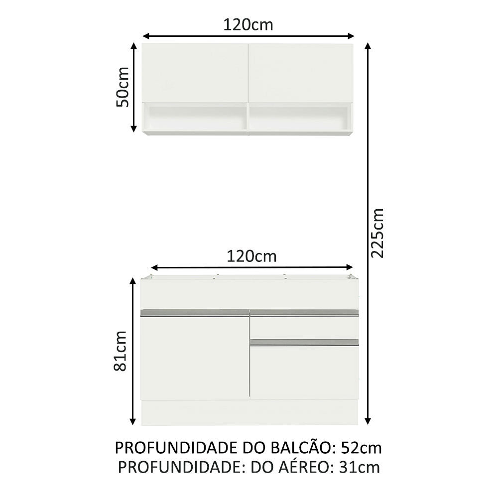 Kit Área De Serviço 120cm com Armário e Balcão Branco Madesa 01