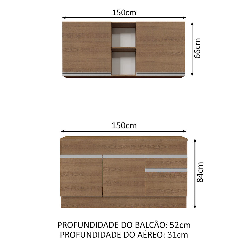 Armário de Cozinha Compacta 150cm Rustic Glamy Madesa 01