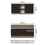 Armário de Cozinha Compacta 150cm Rustic/Preto Glamy Madesa 01