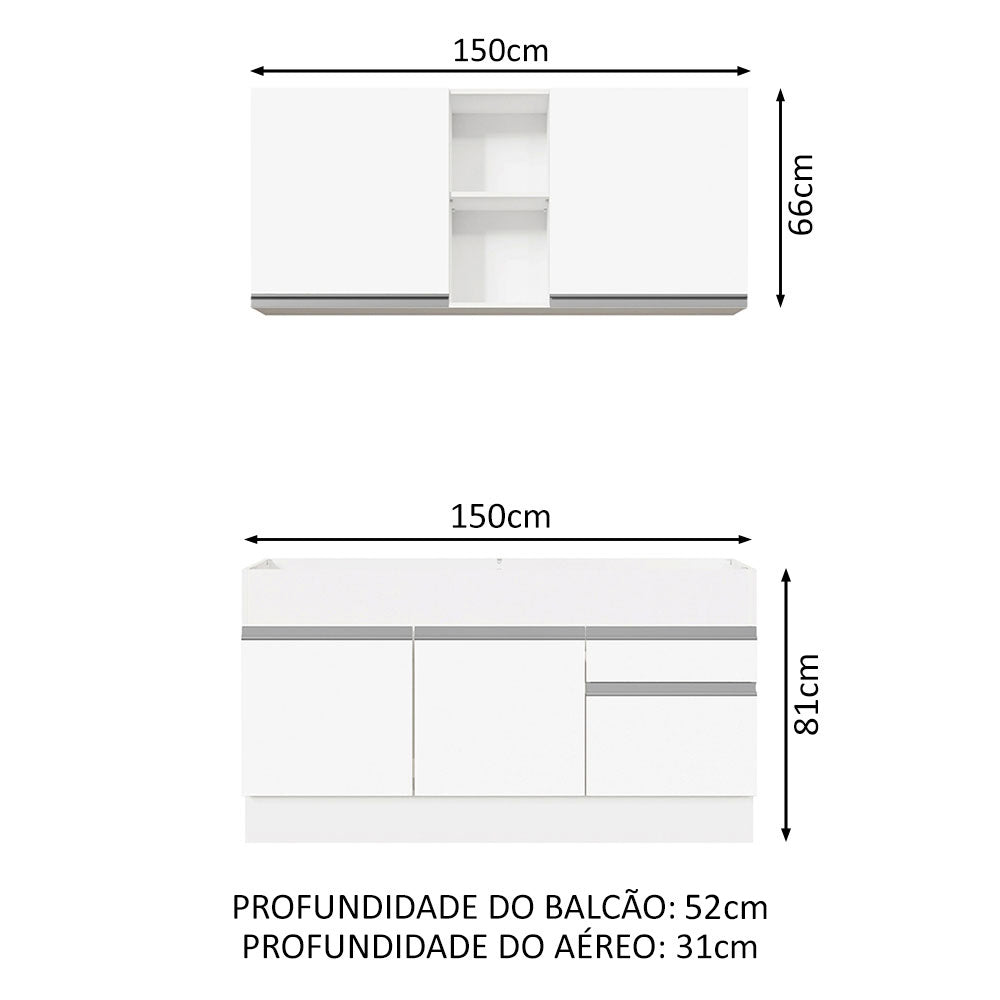 Armário de Cozinha Compacta 150cm Branco Glamy Madesa 02