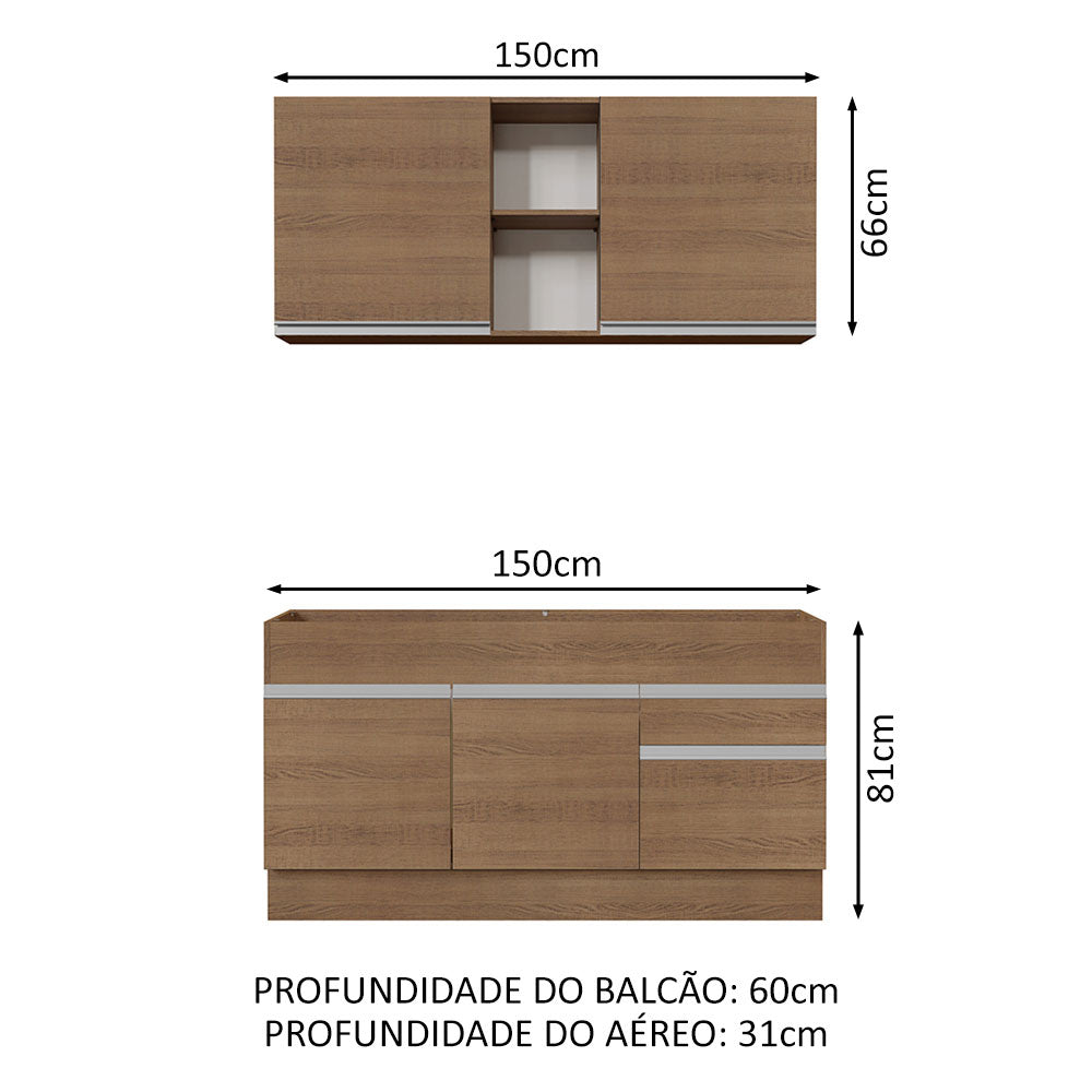 Armário de Cozinha Compacta 150cm Rustic Glamy Madesa 02
