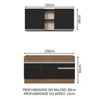 Armário de Cozinha Compacta 150cm Rustic/Preto Glamy Madesa 02
