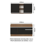 Armário de Cozinha Compacta 150cm Rustic/Preto Glamy Madesa 02