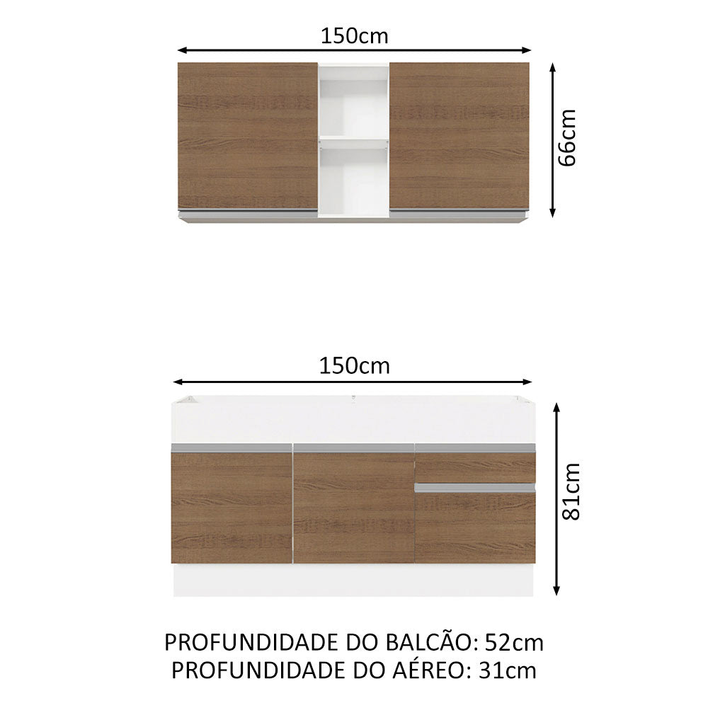 Armário de Cozinha Compacta 150cm Branco/Rustic Glamy Madesa 02