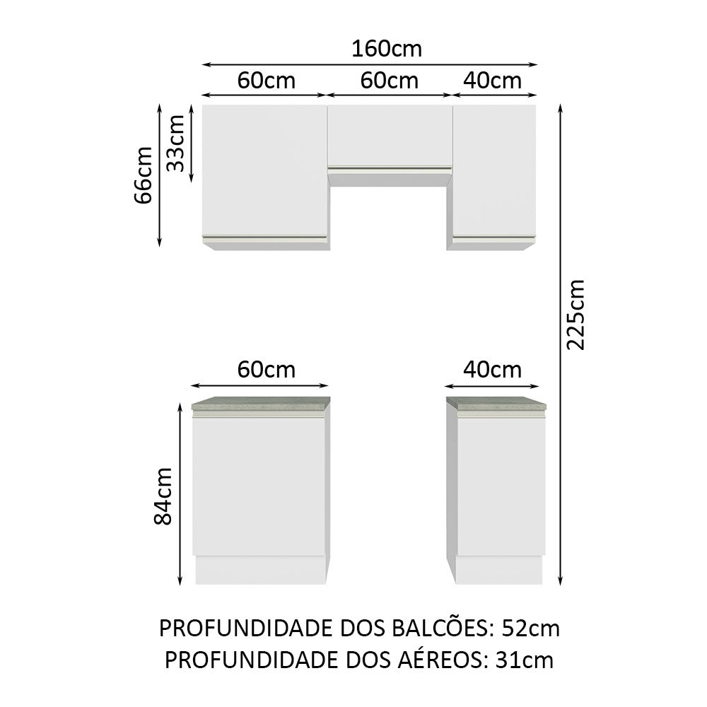 Armário de Cozinha Compacta 160cm Branco Glamy Madesa 07