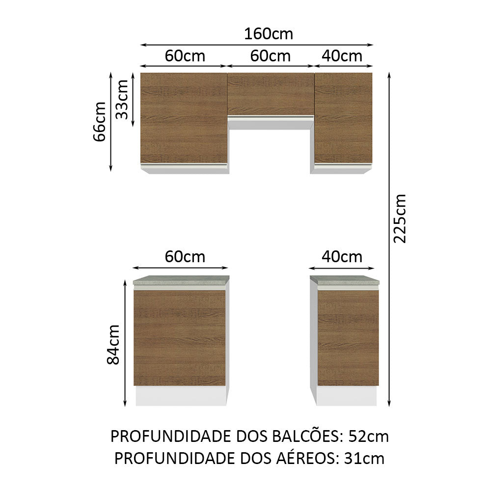 Armário de Cozinha Compacta 160cm Branco/Rustic Glamy Madesa 07