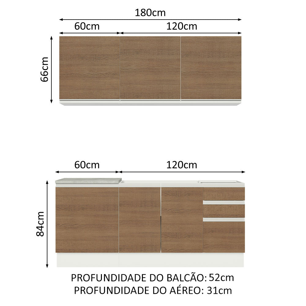 Armário de Cozinha Compacta 180cm Branco Rustic Glamy Madesa 05
