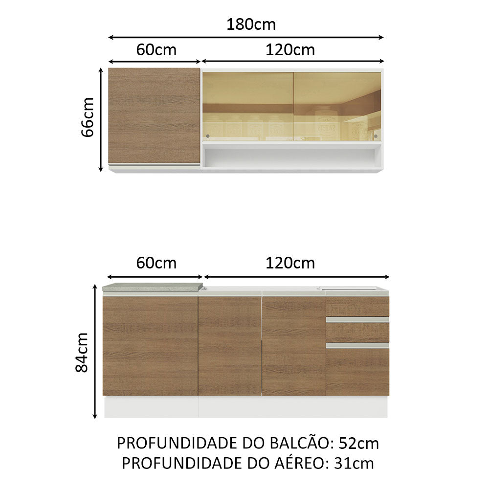 Armário de Cozinha Compacta 180cm Branco Rustic Glamy Madesa 06