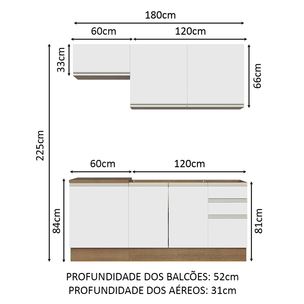 Armário de Cozinha Compacta 180cm Rustic Branco Glamy Madesa 07