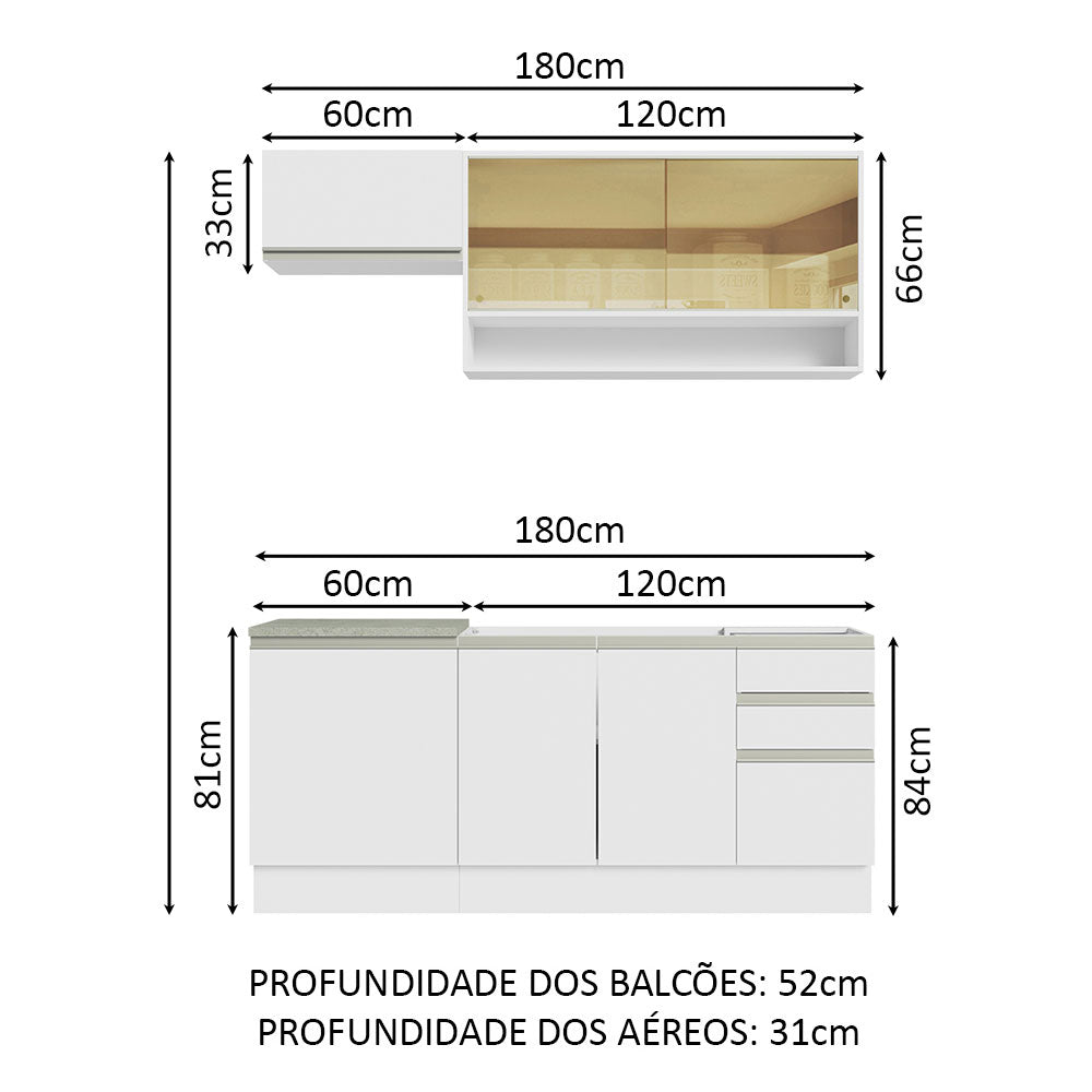 Armário de Cozinha Compacta 180cm Branco Glamy Madesa 08