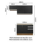 Armário de Cozinha Compacta 180cm Rustic/Preto Glamy Madesa 09