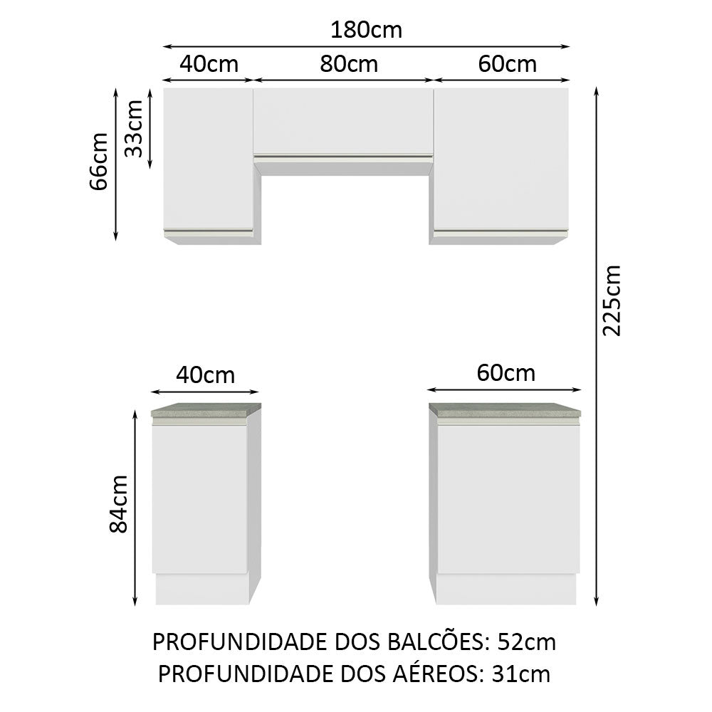 Armário de Cozinha Compacta 180cm Branco Glamy Madesa 12