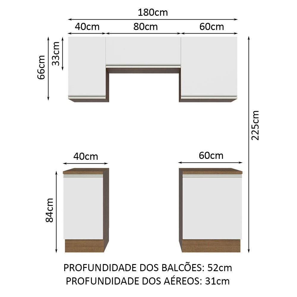 Armário de Cozinha Compacta 180cm Rustic/Branco Glamy Madesa 12