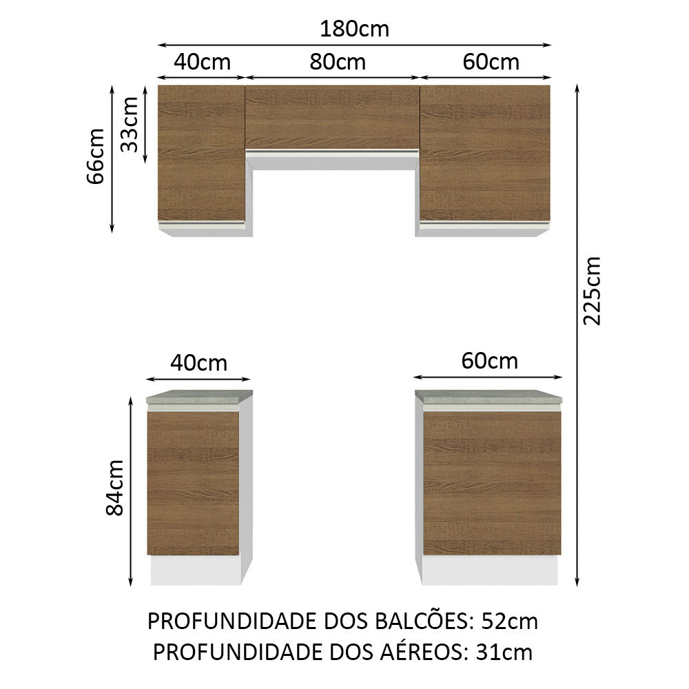 Armário de Cozinha Compacta 180cm Branco/Rustic Glamy Madesa 12