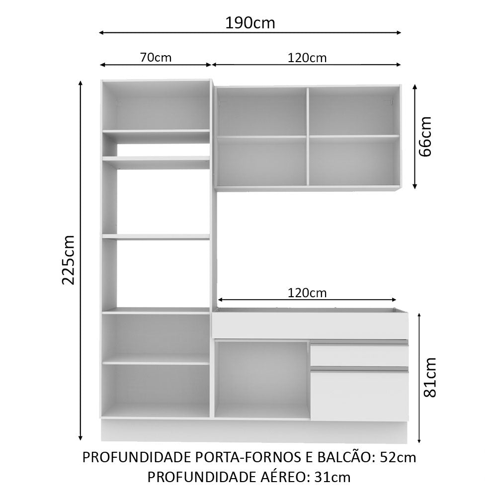 Armário de Cozinha Compacta 6 Portas 2 Gavetas (Sem Tampo e Pia) Branco Lívia Madesa