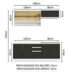 Armário de Cozinha Compacta 200cm Branco Preto Glamy Madesa 03