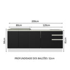 Kit com 2 Balcões de Cozinha Madesa Glamy 4 Portas 3 Gavetas (Sem Tampo e Pia) Branco/Preto Branco/Preto