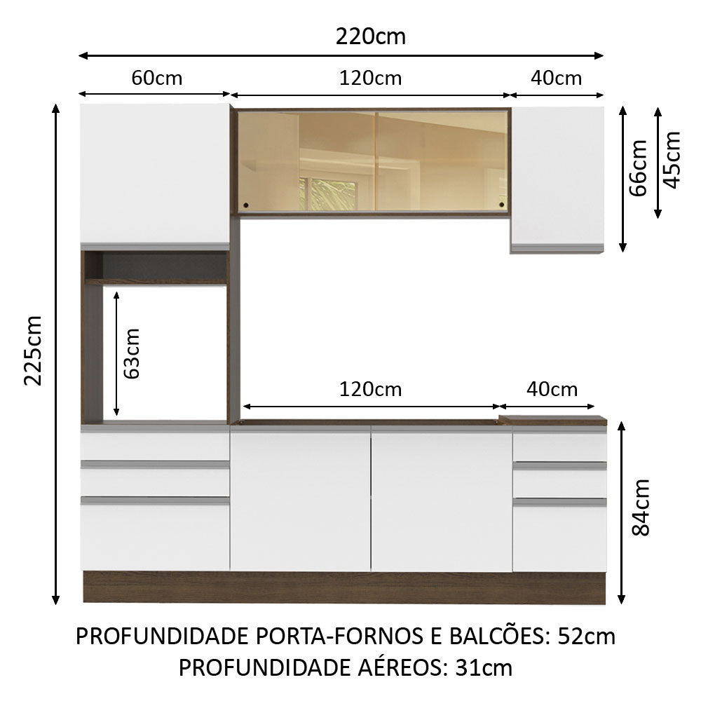 Armário de Cozinha Completa 220cm Rustic/Branco Glamy Madesa 01