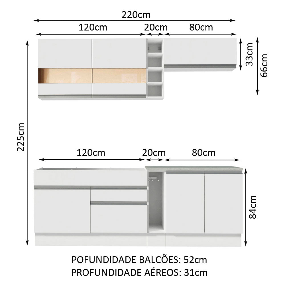 Armário de Cozinha Completa 220cm Branco Parma Madesa 02