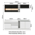 Armário de Cozinha Completa 220cm Branco/Branco/Preto Parma Madesa 02