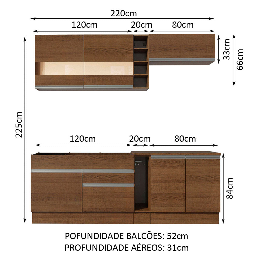Armário de Cozinha Completa 220cm Rustic Parma Madesa 02