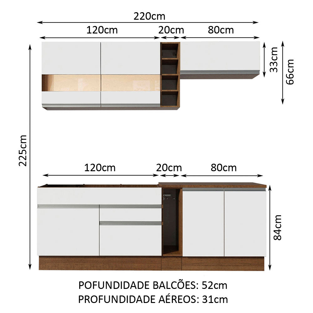 Armário de Cozinha Completa 220cm Rustic/Branco Parma Madesa 02