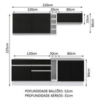 Armário de Cozinha Completa 220cm Branco/Preto Parma Madesa 03