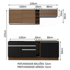 Armário de Cozinha Completa 220cm Rustic/Preto/Rustic Parma Madesa 03